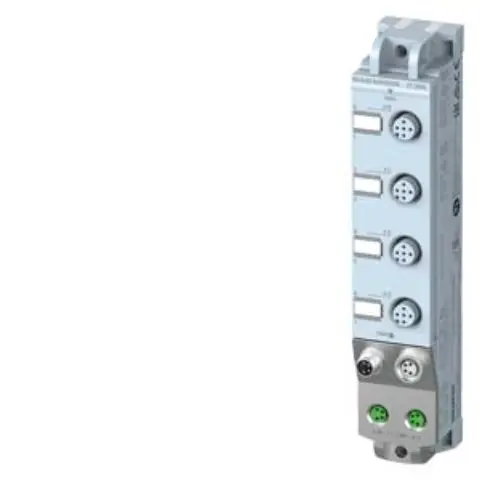 Siemens 6ES7143-5AF00-0BA0 digital I/O module front view showing M12 connectors