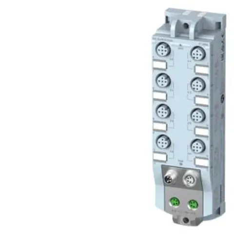 Front view of Siemens 6ES7143-5AH00-0BA0 digital input module with M12 connectors