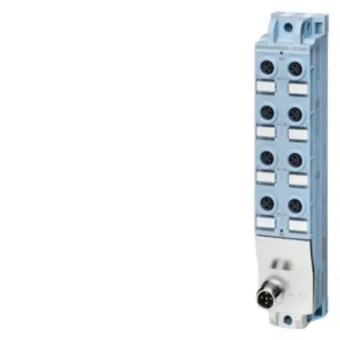 Front view of Siemens 6ES7143-5BF00-0BL0 IO-Link module showing M8 connectors