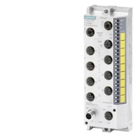 Front view of Siemens 6ES7146-6FF00-0AB0 fail-safe I/O module with M12 connectors