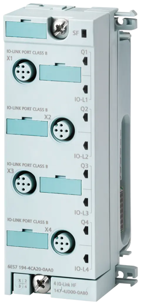 Front view of Siemens 6ES7147-4JD00-0AB0 IO-Link master module