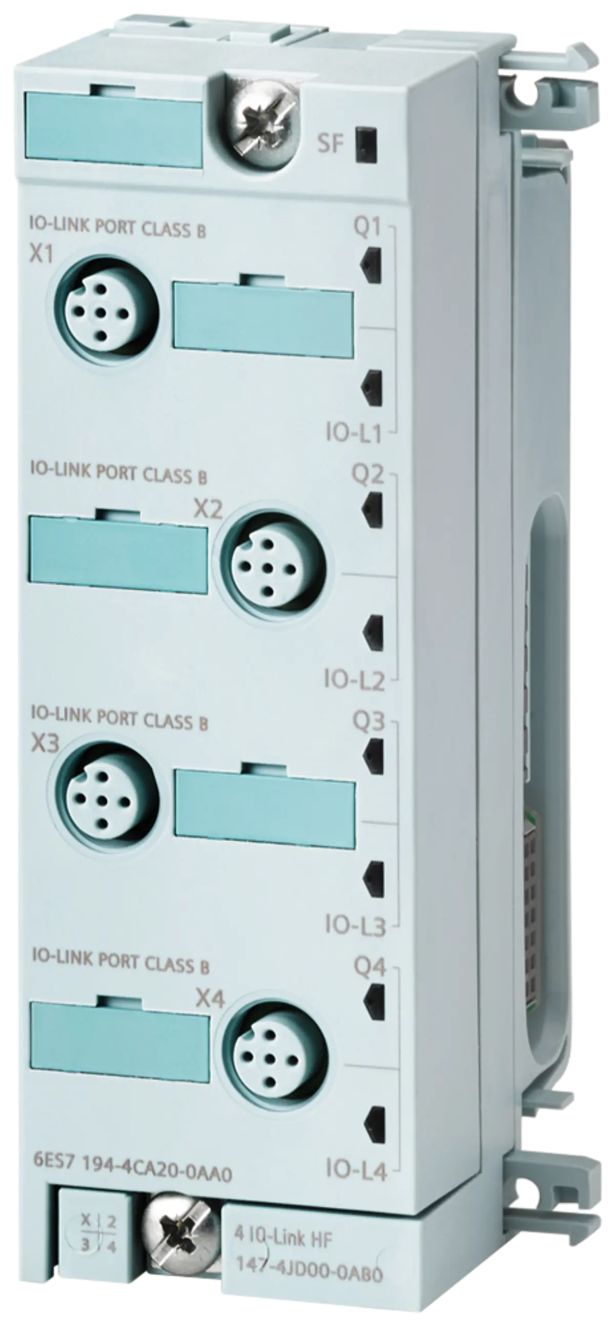 Front view of Siemens 6ES7147-4JD00-0AB0 IO-Link master module
