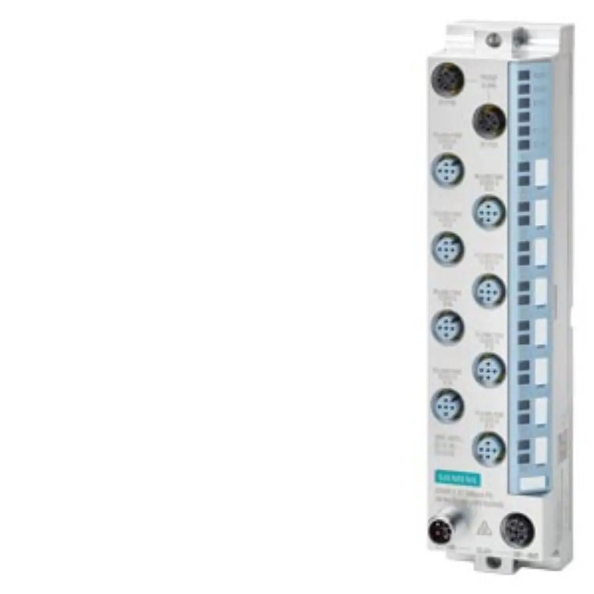 Front view of Siemens 6ES7148-6JE00-0BB0 IO-Link master module showing M12 connectors