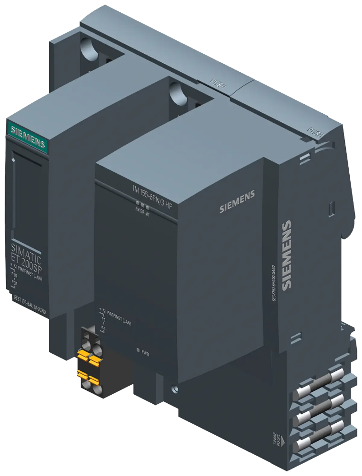 Front view of the Siemens 6ES7155-6AU30-0CN0 IM 155-6PN/3 interface module