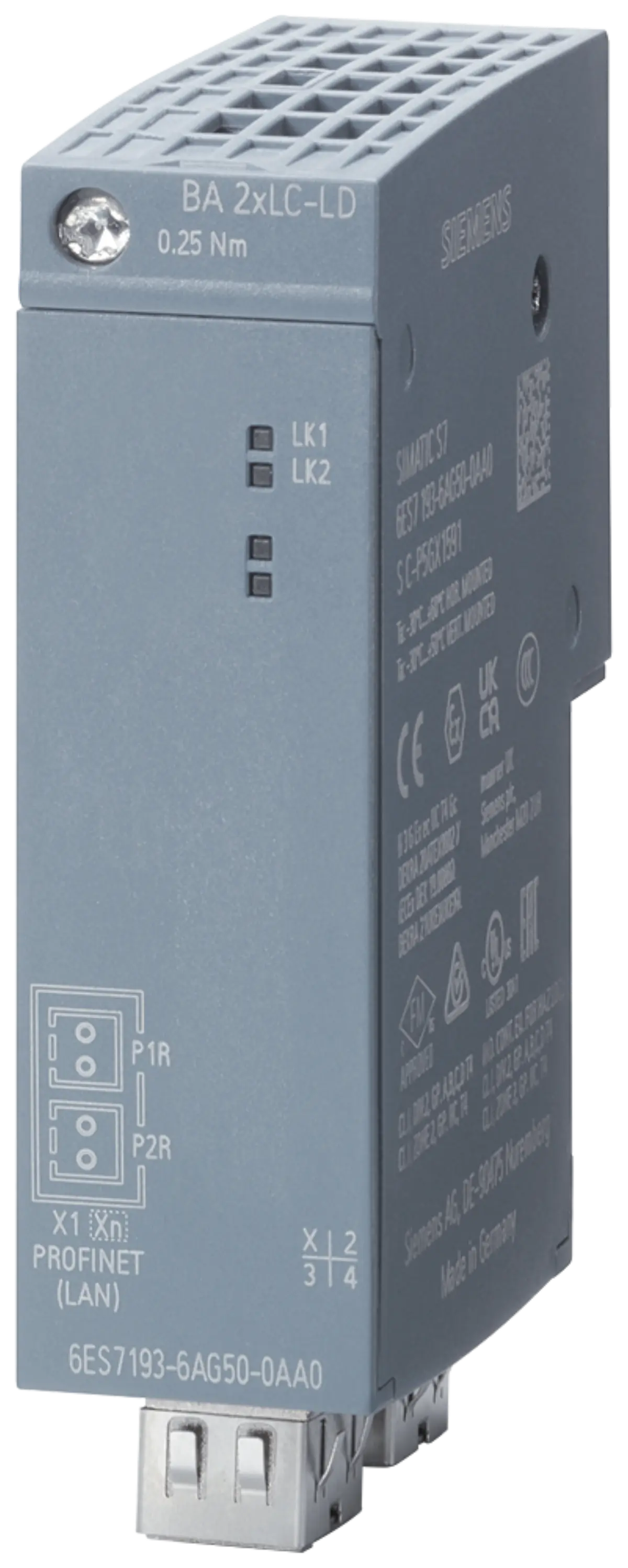 Front view of Siemens 6ES7193-6AG50-0AA0 bus adapter module