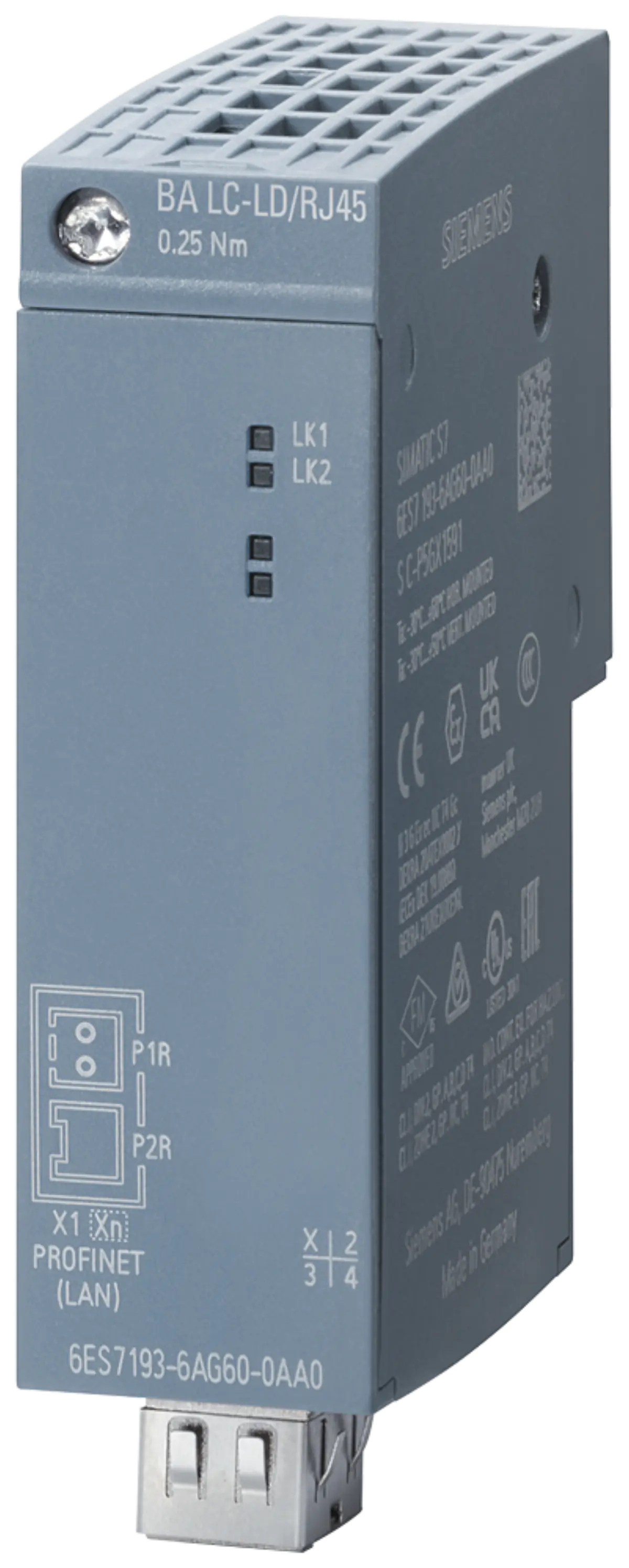 Front view of Siemens 6ES7193-6AG60-0AA0 bus adapter showing ports