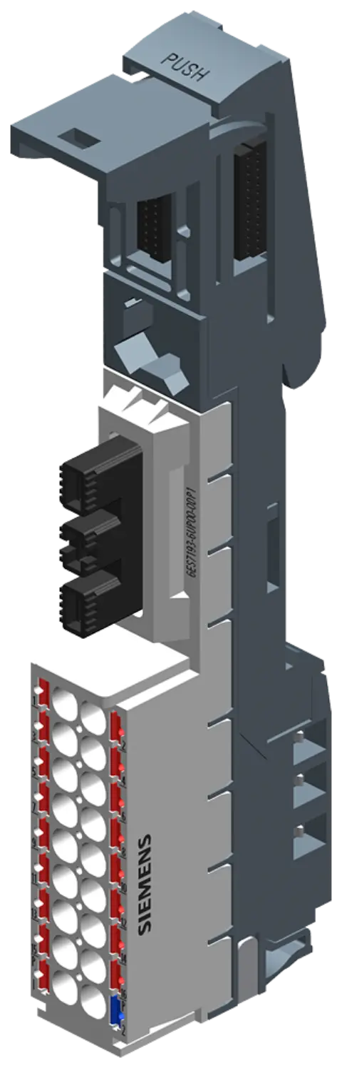 Front view of Siemens 6ES7193-6UP00-0DP1 potential distributor module with light-colored housing