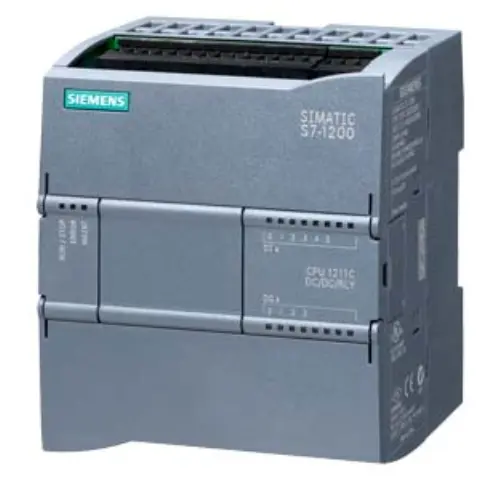 Front view of Siemens 6ES7211-1HE40-0XB0 CPU 1211C showing terminal blocks and status indicators