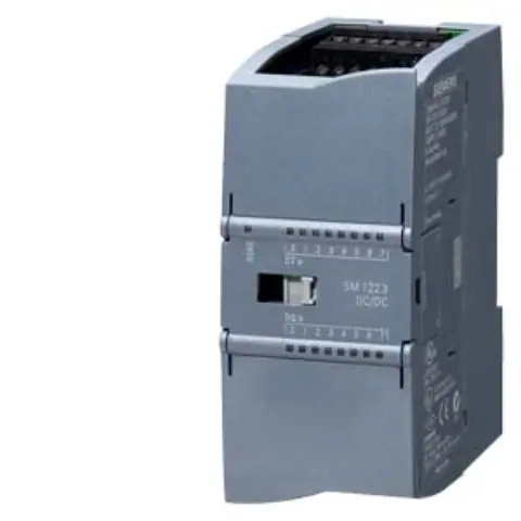 Front view of Siemens 6ES7223-1BH32-0XB0 digital I/O module showing terminal blocks