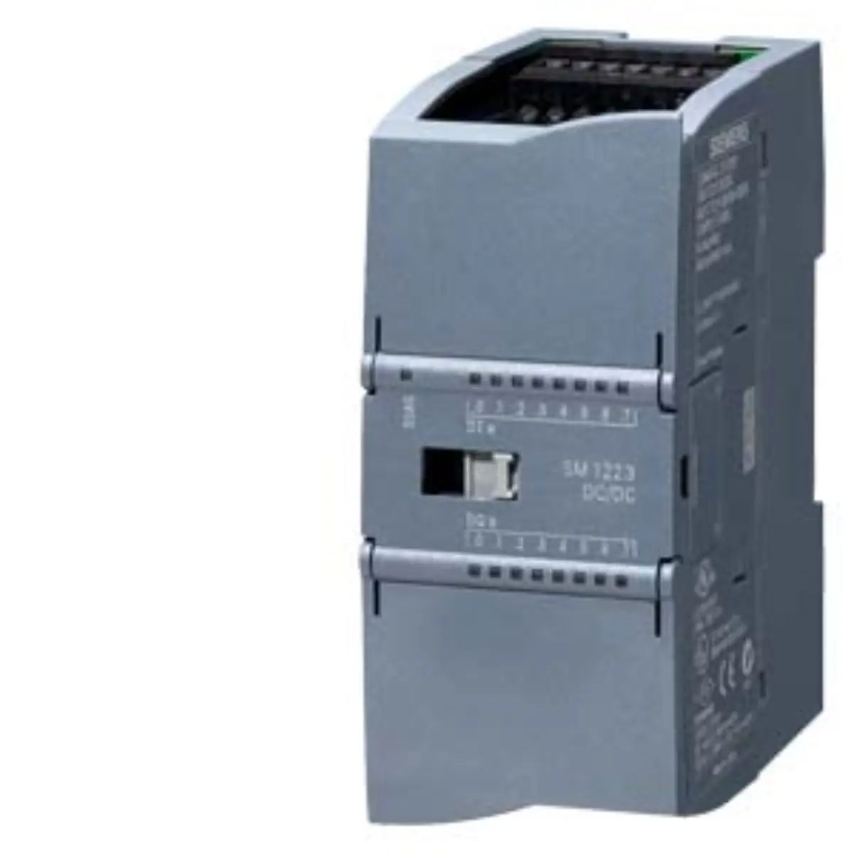 Front view of Siemens 6ES7223-1BH32-0XB0 digital I/O module showing terminal blocks