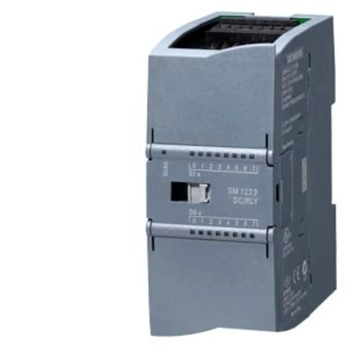 Front view of Siemens 6ES7223-1PH32-0XB0 digital I/O module showing terminal blocks