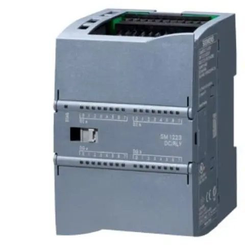 Front view of the Siemens 6ES7223-1PL32-0XB0 digital I/O module showing terminal blocks