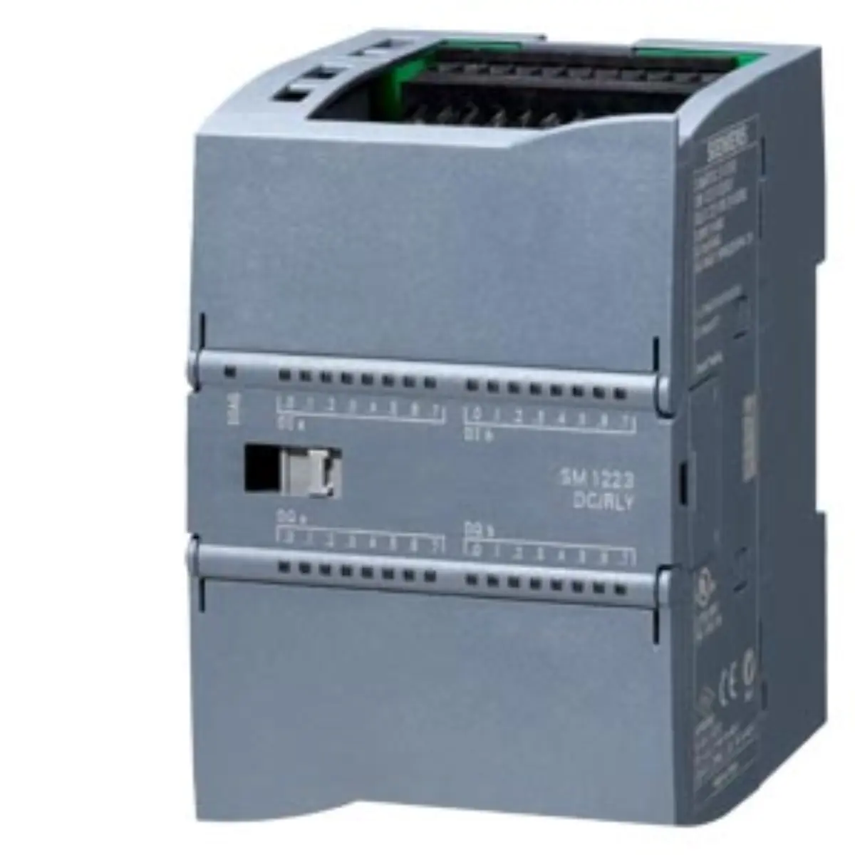 Front view of the Siemens 6ES7223-1PL32-0XB0 digital I/O module showing terminal blocks