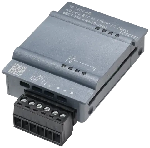 Front view of Siemens 6ES7232-4HA30-0XB0 SB 1232 analog output module