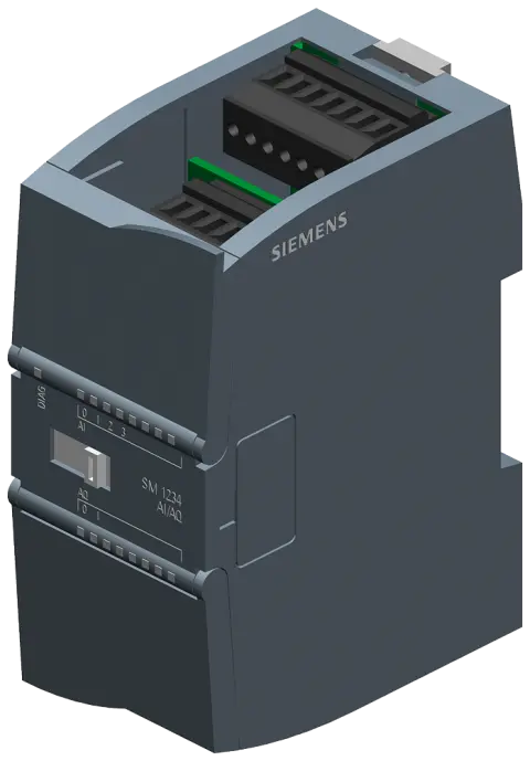 Front view of the Siemens 6ES7234-4HE32-0XB0 analog I/O module showing connection terminals