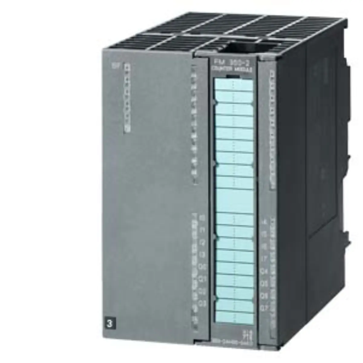 Front view of the Siemens 6ES7350-2AH01-0AE0 FM 350-2 counter module showing connection ports and labeling